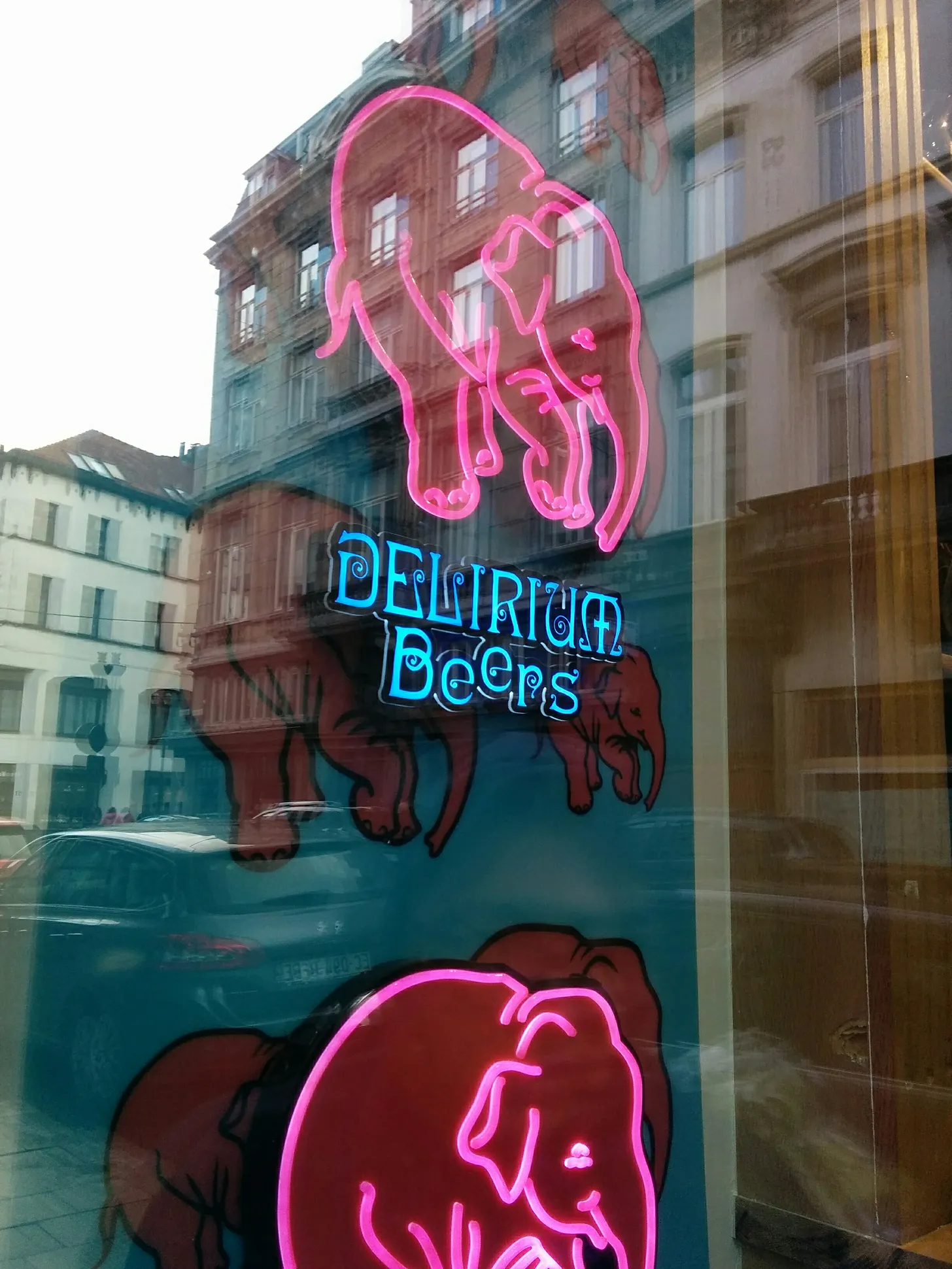 Delirium bar in Bruxelles, Belgium, with its distinctive pink elephant logo